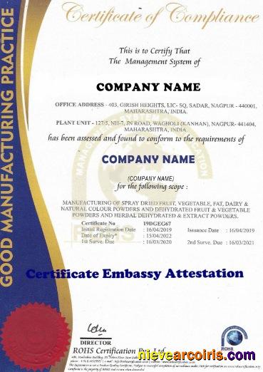 India Certificate of Compliance